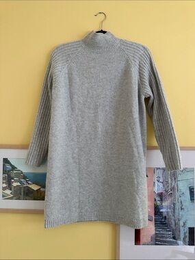 Zara Light Gray Mock Neck Rib-Sleeve Sweater Dress